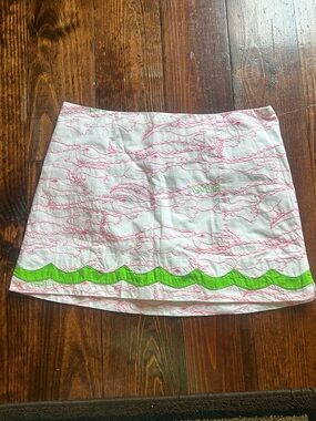 Lilly Pulitzer White Mini Skort with Pink Embroidery & Lime Trim